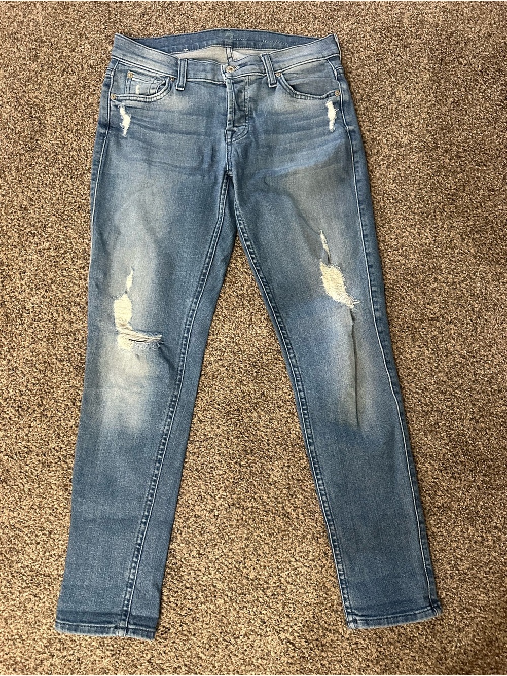7 For All Mankind Women’s Distressed Light Blue Skinny Jeans
